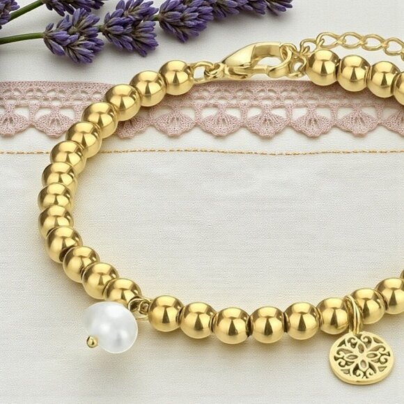 🆕️18K Gold Plated Stainless Steel Beaded Bracelet with Mandala & Pearl Charms ✨ - Picture 7 of 13